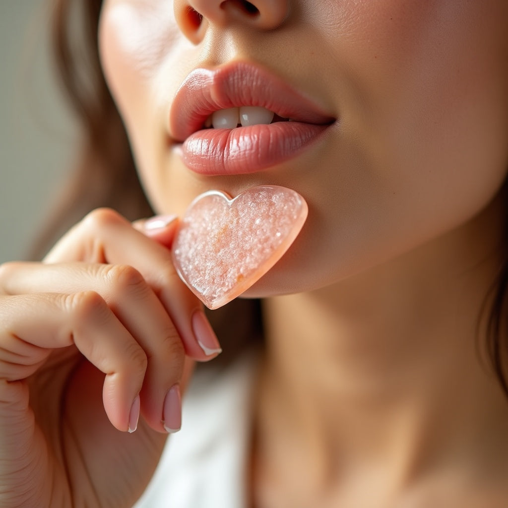 Usando el gua sha de cuarzo rosa en la mandíbula