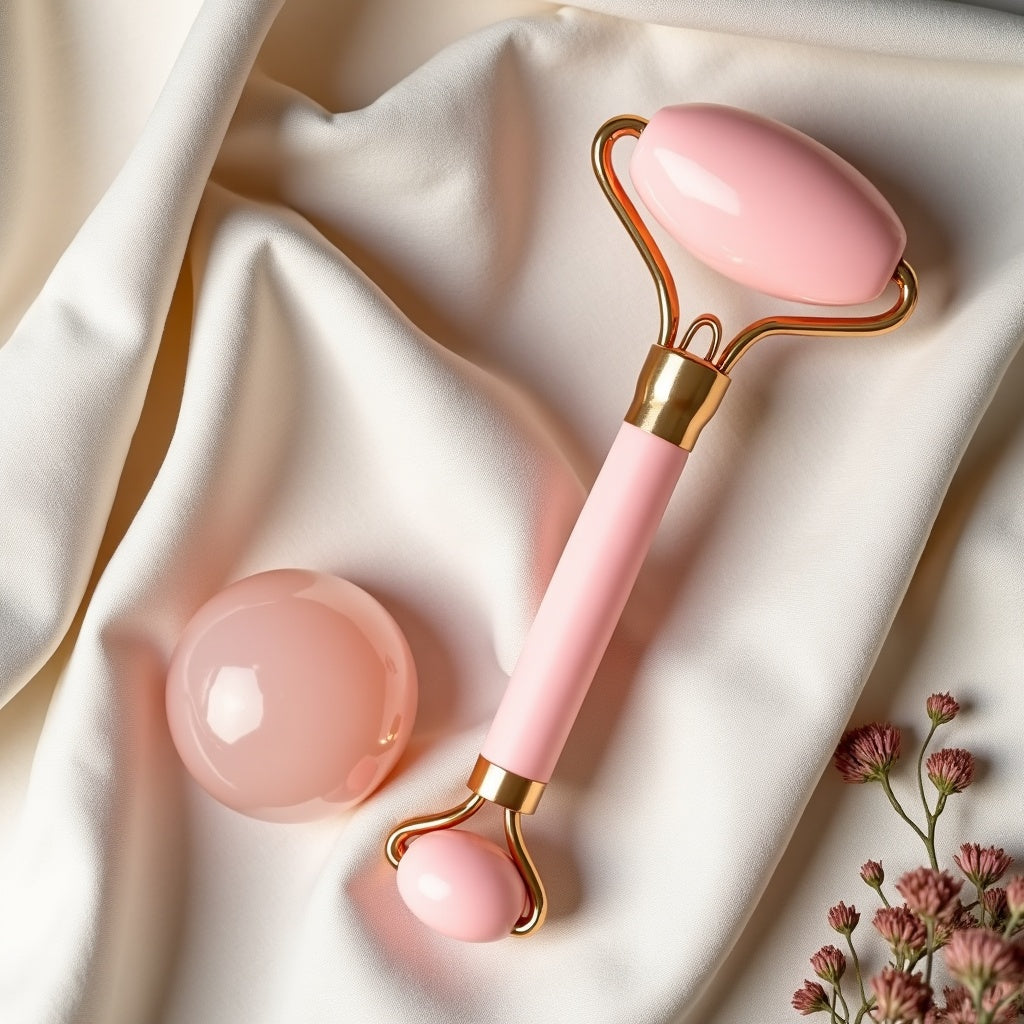 Gua sha de cuarzo rosa y rodillo facial — qué incluye el kit